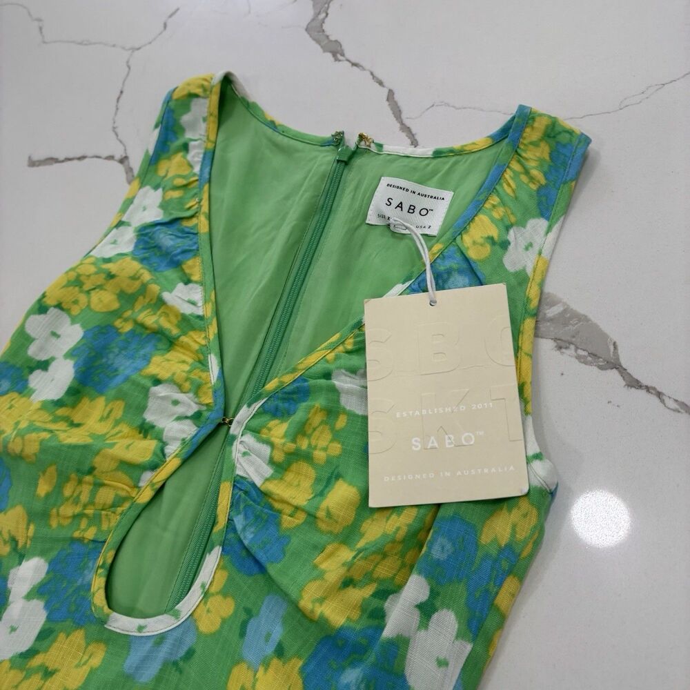 Sabo Dress Size XS Mini Scarlet Keyhole Spring Summer NWT Green Yellow - Picture 3 of 9